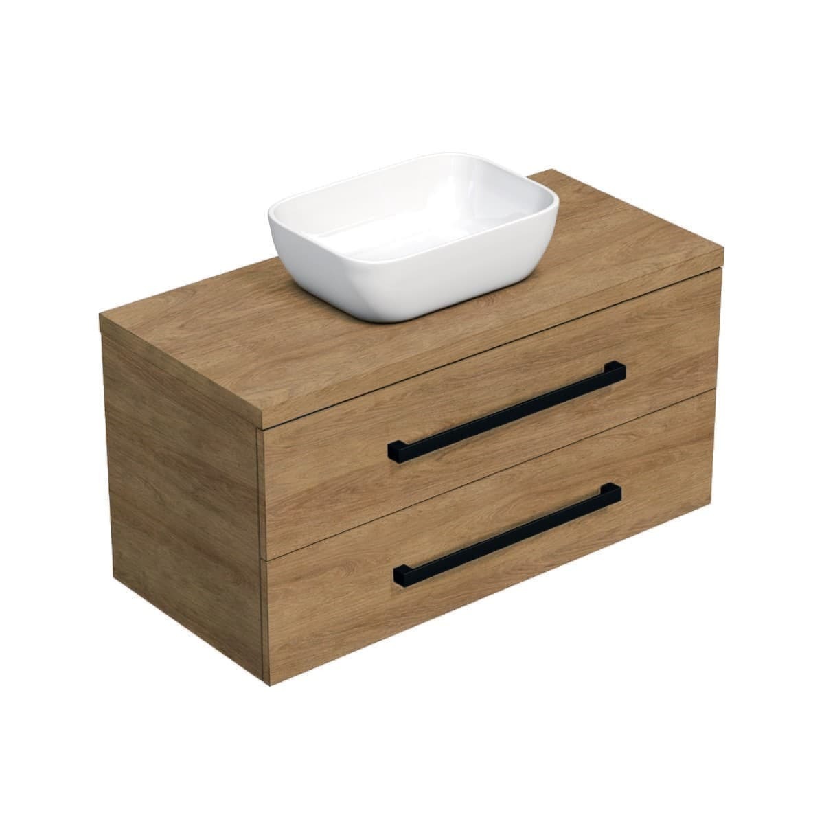 Koupelnová skříňka s černou úchytkou a umyvadlem SAT Cube Way 100x71x46 cm dub Hickory mat CUBE46C1003DHSAT45 SAT