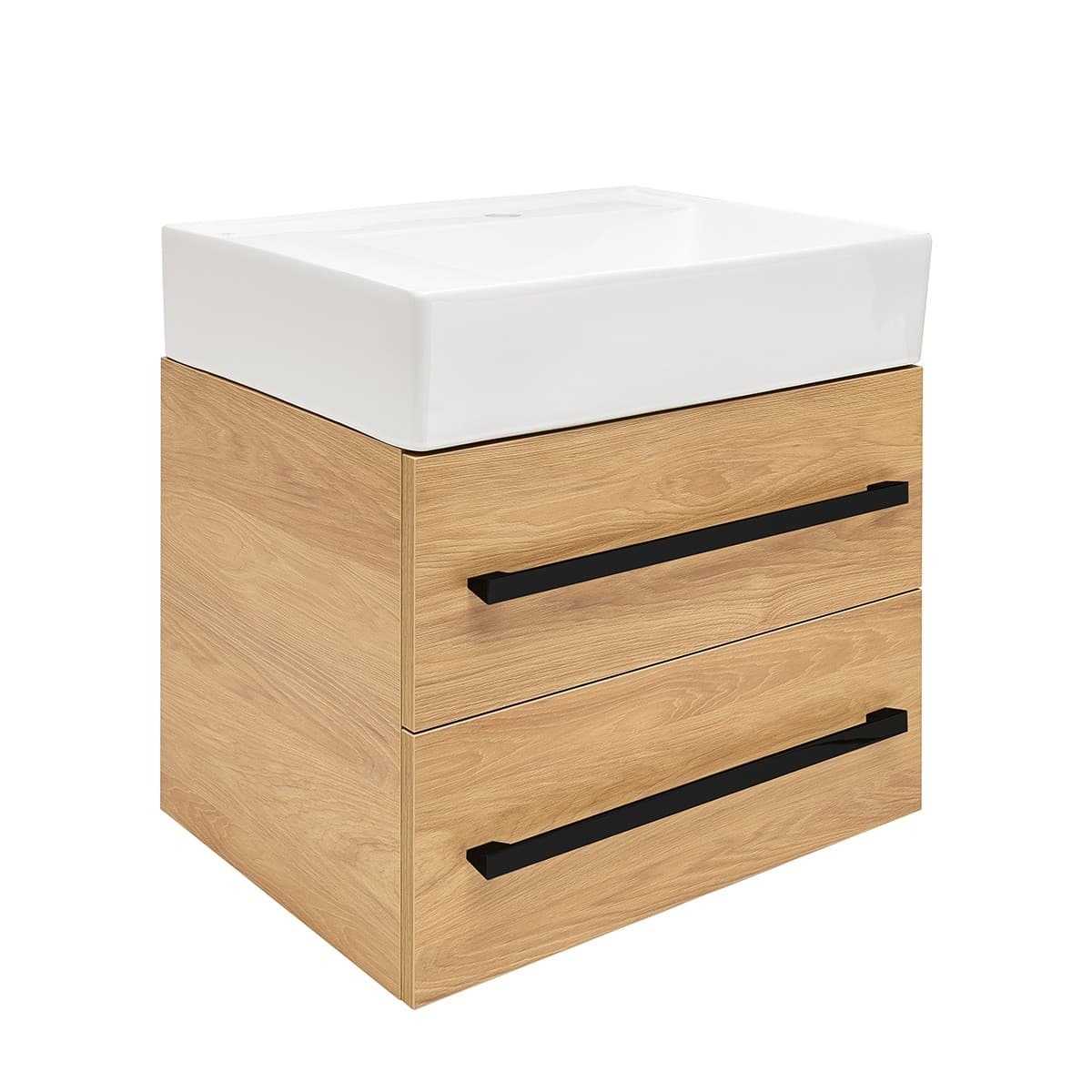 Koupelnová skříňka s umyvadlem a černou úchytkou SAT Cube Way 60x53x46 cm dub Hickory mat CUBE46C602DHSATCWL SAT